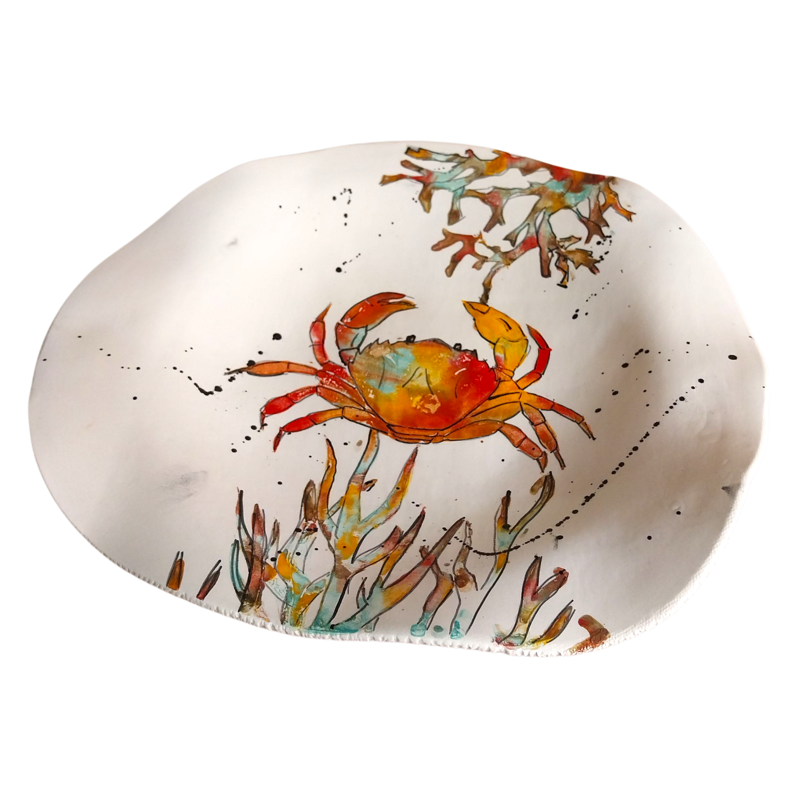 Irregular Plate with Crab and Coral