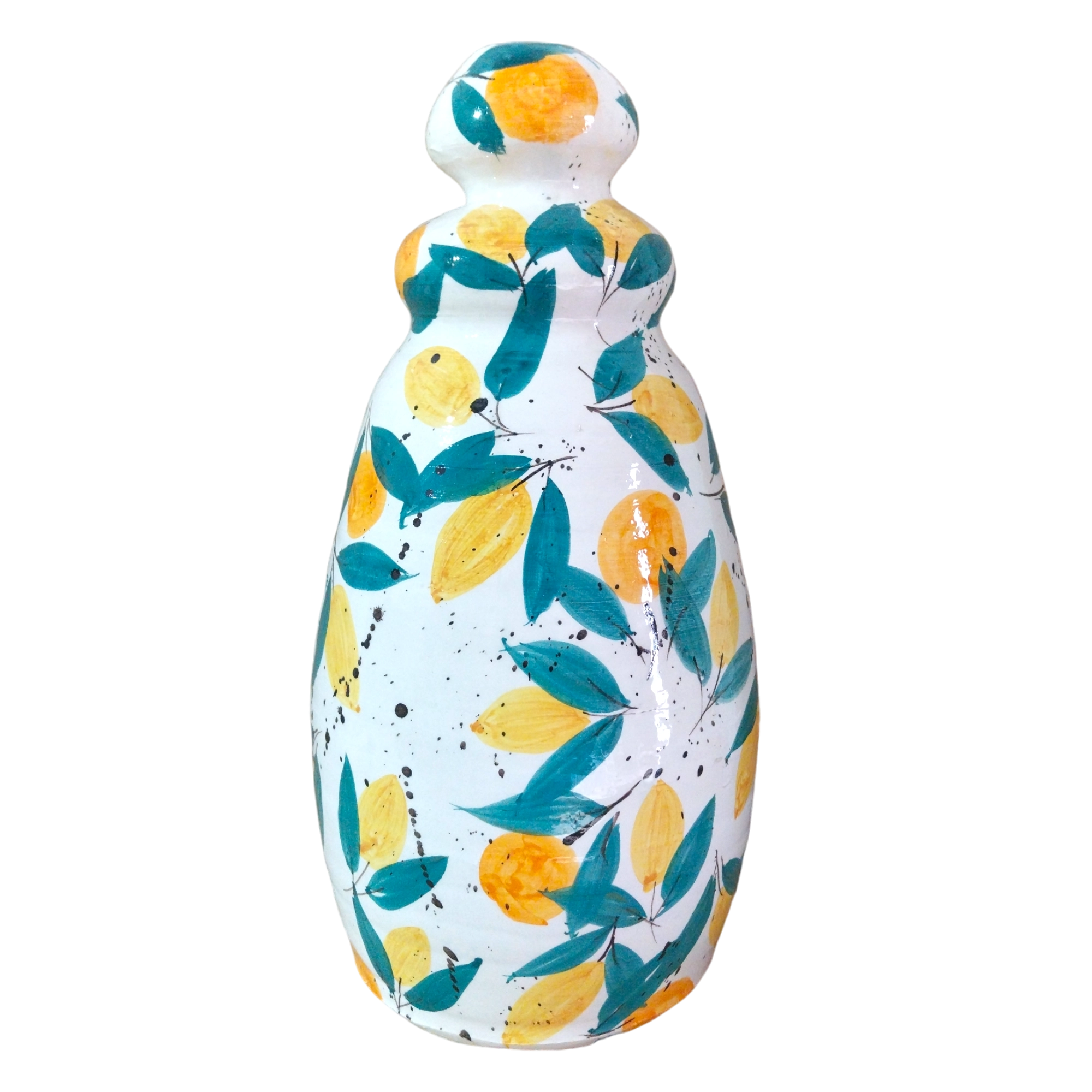 Handbemalte dekorative Vase mit Zitronen- und Mandarinendesign