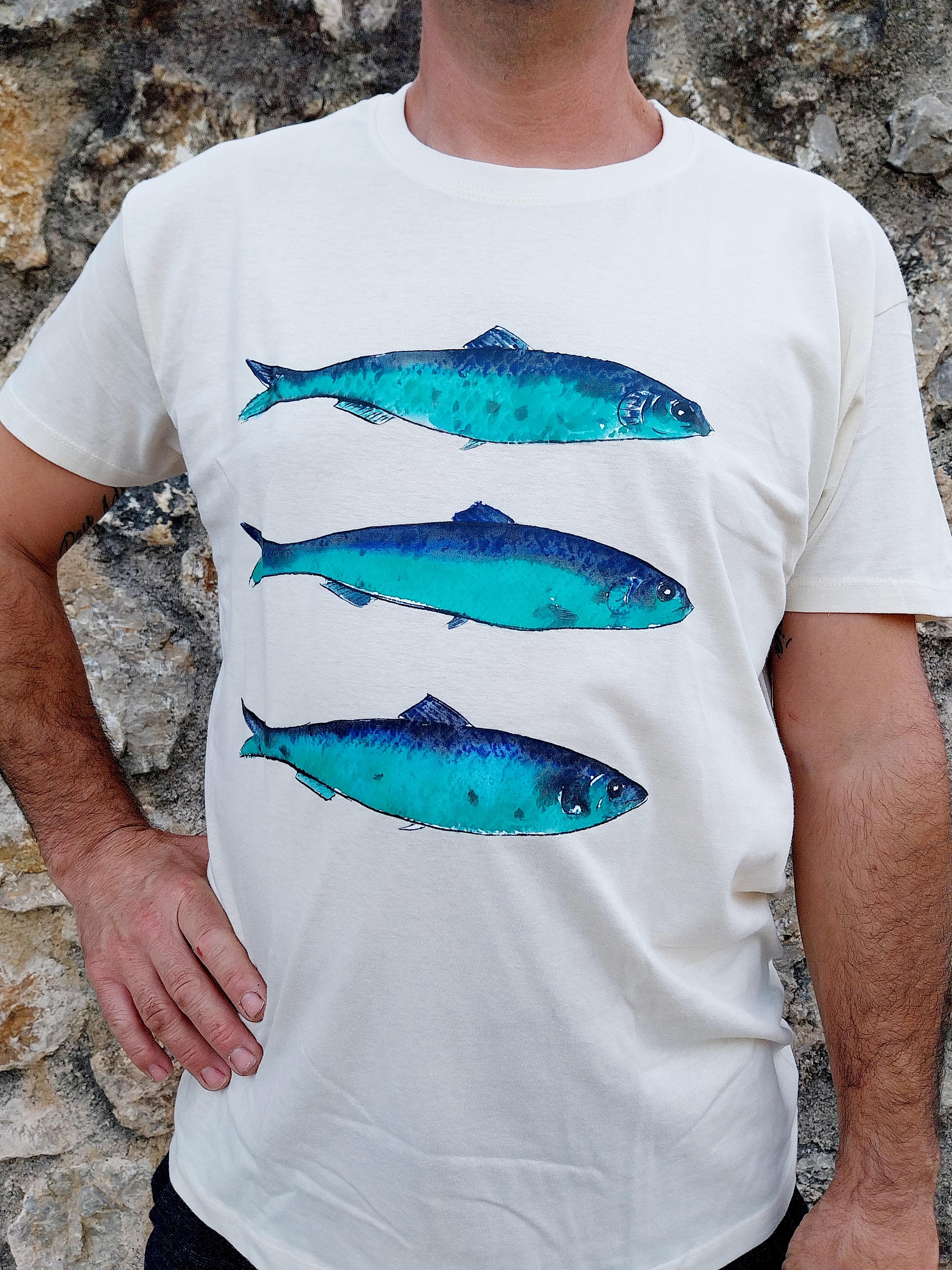 Camiseta unisex 100% algodón con diseño 3 sardinas
